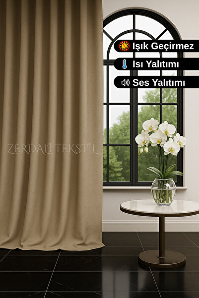 ZERDALİTEKSTİL Lüks 1. Sınıf Özel Dikim Bej Blackout Işık Geçirmez Fon Perde Ekstraforlu Karartma Blackout