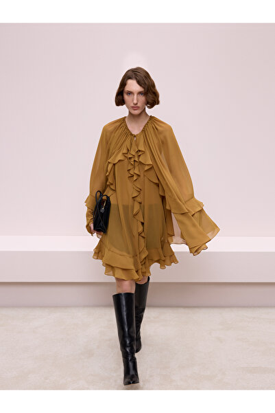 BAQA Fırfırlı Hardal Şifon Bluz