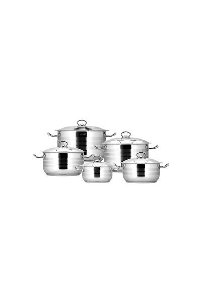 ALSAIF Turkish Stainless Steel 18/10 Cookware Set 10 Pieces Size 18/22/24/26/28 CM Silver Color