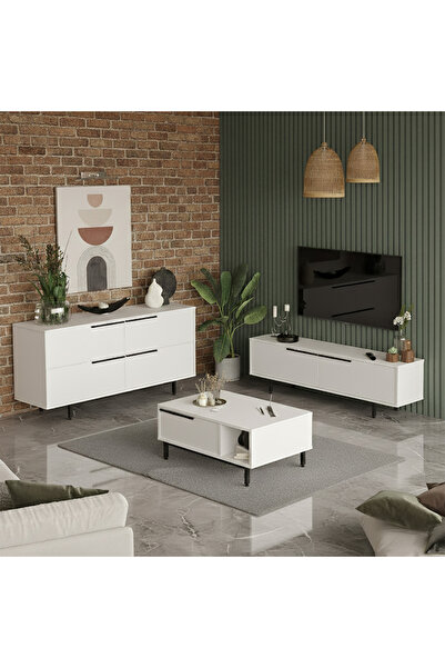 Yurupa Bohem Tv Ünitesi Orta Sehpa Konsol 3'Lü Set Beyaz BOH20-W