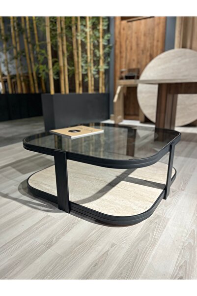 Lisso Valencia Orta Sehpa Temperli Füme Cam Modern Mobilya 90x90 Cm