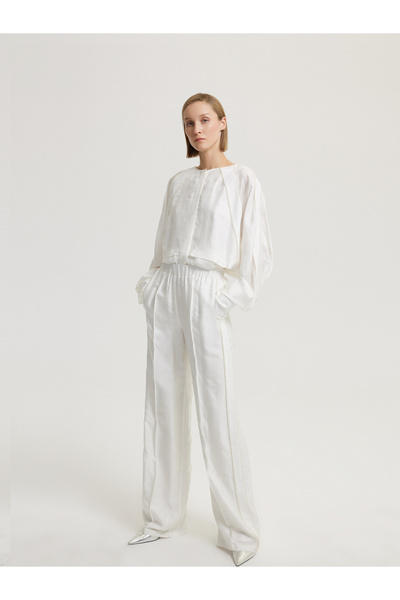 BAQA White Trousers with Pearl Stone Detail