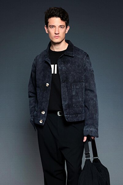 ablukaonline Men's Boxy Fit Buttoned Pocket Jacket Black