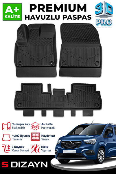 S Dizayn S-Dizayn Opel Combo E 3D Pro Havuzlu Paspas 2018-2023 A+ Kalite 3DS-...