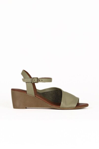 Bueno Shoes Χακί Δερμάτινα Γυναικεία Σανδάλια με Τακούνι 01we4000