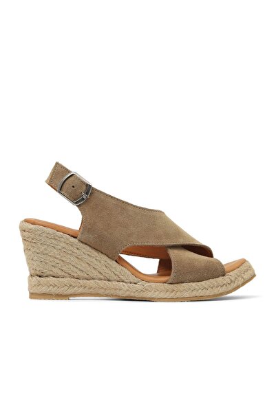 Bueno Shoes Sandale cu toc cu pană pentru femei din piele intoarsa naturala 1...