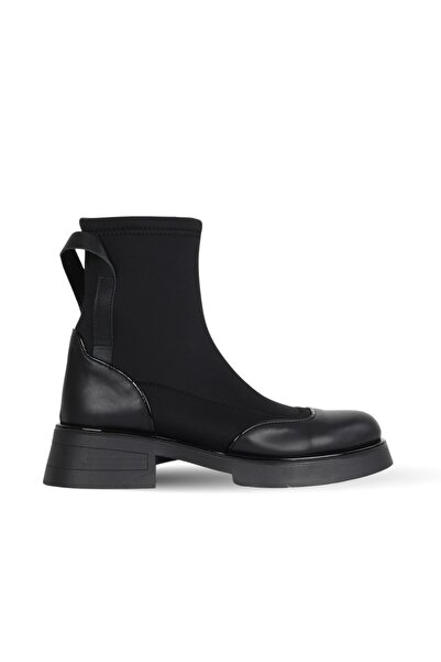 Bueno Shoes Siyah Deri/rugan/streç Kadın Topuklu Bot 33wb041