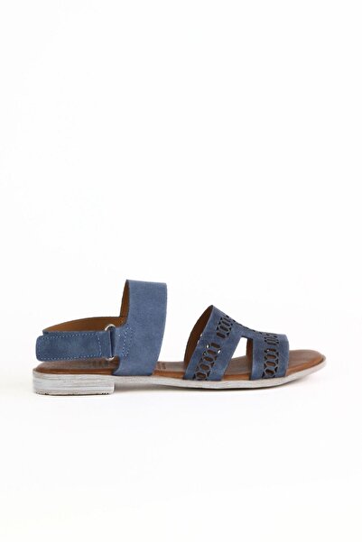 Bueno Shoes صندل مسطح نسائي من جلد الغزال الأزرق الداكن 01we2304