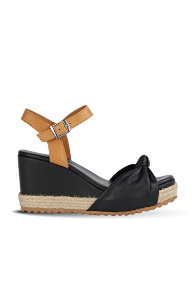 Bueno Shoes Sandale cu toc cu pană pentru femei, din piele neagră, maro, 14ws...