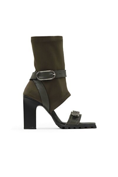 Bueno Shoes صندل نسائي من الجلد الكاكي-kms 30wb24073