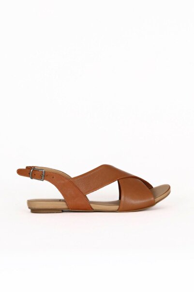 Bueno Shoes Γυναικεία φλατ σανδάλια Tan Dark Leather 01wq0816