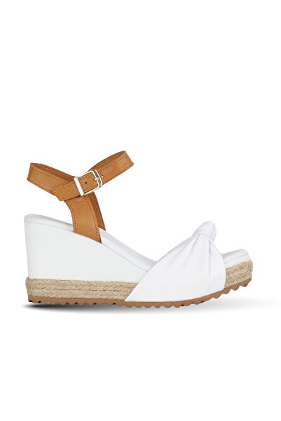 Bueno Shoes Sandale cu toc cu pană pentru femei, din piele albă, 14ws72300