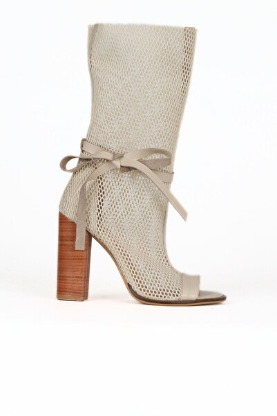 Bueno Shoes Beige Mesh-Leather Women's Heeled Boots 30Wb154