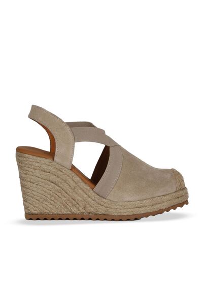 Bueno Shoes Μπεζ σουέντ γυναικεία πέδιλα με τακούνι 14ws72600