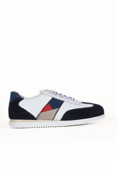 Bueno Shoes حذاء كاجوال رجالي من جلد الغزال باللون الأزرق الداكن والأبيض من م...