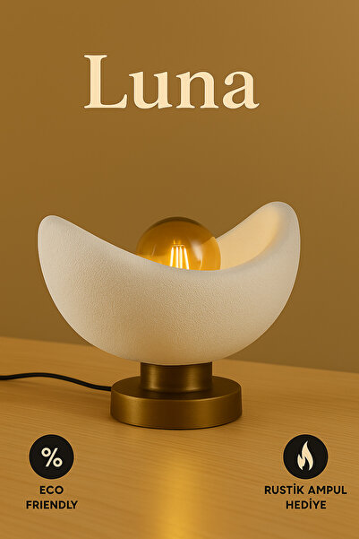 Findify Store Luna Design Table Lamp with Gold Detailed Lampshade, Soft Amber Light, Rustic Bulb Gift 20 X 37 cm