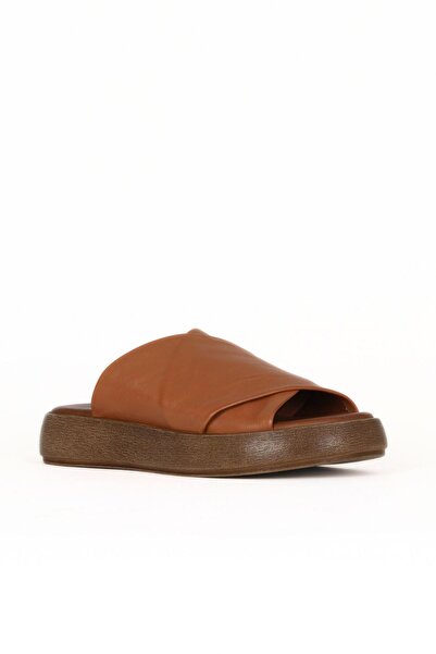Bueno Shoes Tan Dark Leather Women's Flat Slippers 01We1900