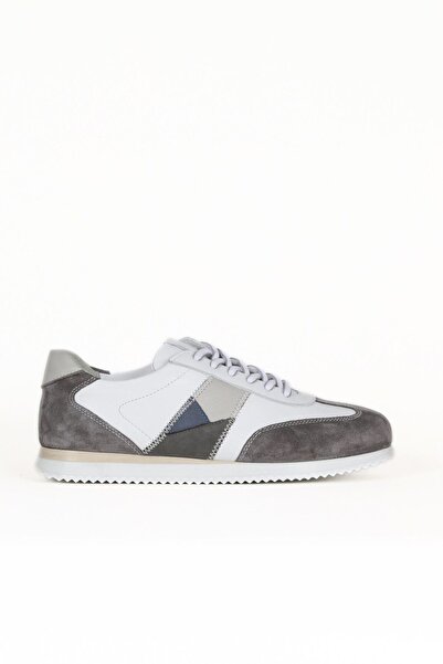 Bueno Shoes حذاء كاجوال رجالي من جلد الغزال باللون الرمادي الفاتح والأبيض من ...