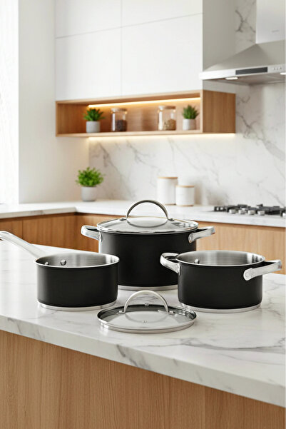 Bergner Pot Set With Lids 5 Pcs Stainless Steel Induction cookware Dishwasher safe Ronda Black