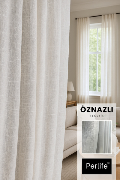 Perlife Gold ® Linen Armure Tulle Curtain – Textured – Heavily Pleated | Measure Your Full Height and Write It to the Seller as a Question!