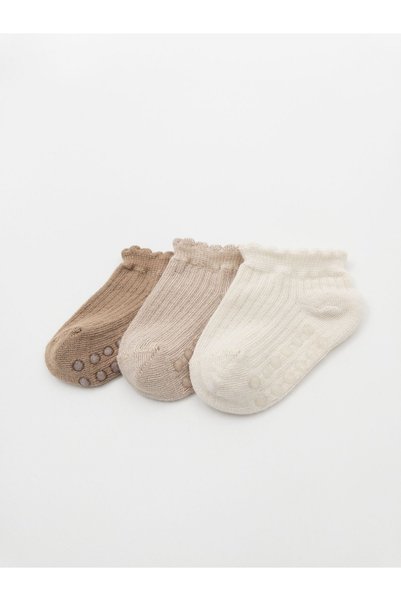 KARAMİLA 3-Piece Baby Girl Short Booties Bamboo Socks (Non-Slip Silicone Sole after 6 Months)