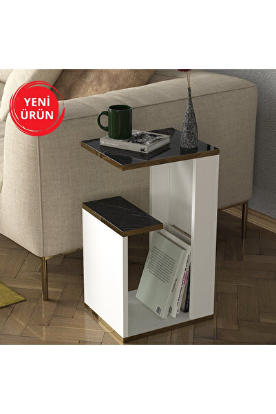 Dekorister Ravenna Koltuk Yan Sehpa Beyaz-mermer