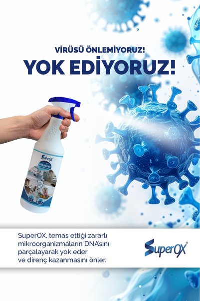 SuperOX Yeni Nesil Doğal Yer ,Yüzey Dezenfektanı (Alkolsüz)Ev,Ofis, Banyo, Mutfak, Çocuk Ürünleri İçin 1Lt