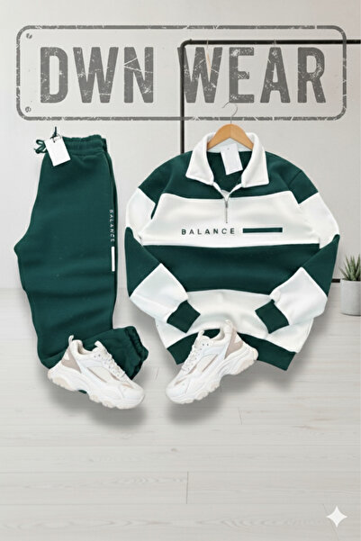 dwnwear Green Single 3-Thread Winter Polo Collar Bottom-Top Set Combination – Unisex Tracksuit Set