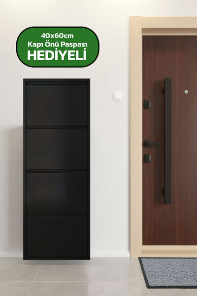 Alezy Dört Katlı Duvara Sabitlenebilir Metal Ayakkabılık 40x60 Cm Kapı Paspas...