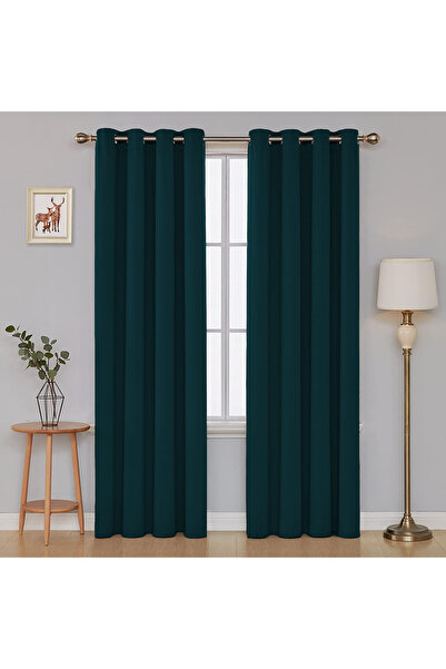 De'Vor Velvet Textured Background Curtain with Bird Eyes Suitable for Planting Rustic - Petrol Green Background Curtain