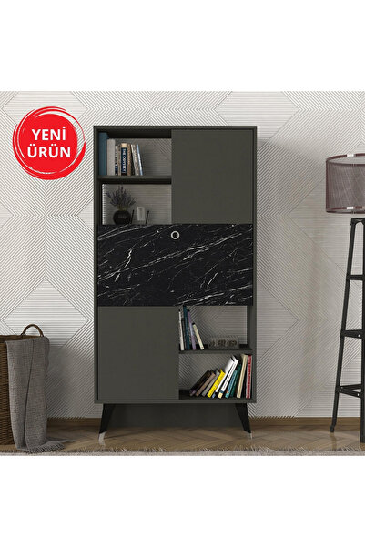 Dekorister Radica Kitaplık Antrasit- Mermer