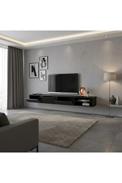 Stylish Home Black wall-mounted TV table 200 cm - TV53