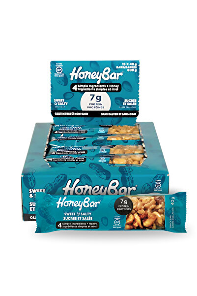 Honeybar ألواح حلوة ومالحة - لوز مقرمش وملح البحر | وجبة خفيفة نباتية خالية من الغلوتين | ١٥ × ٤٠ غرام