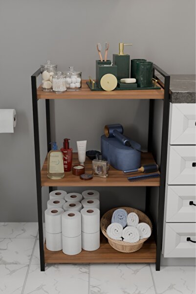 Steel Design 3 Katlı Banyo Rafı Metal Çerçeveli Çok Amaçlı Organizer,Çamaşır Odası,Havlu Düzenleyici Banyo Dolabı