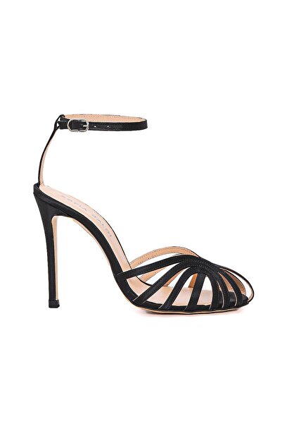 Sofia Baldi Women's Black Satin Heeled Sandals - Kisha
