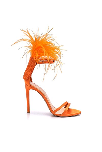 Sofia Baldi Orange Satin Women's Heeled Sandals - Nıda
