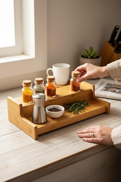 ANJEAHOME Manila 2 Tier Bamboo Spice Rack Stand | Countertop Kitchen Organizer |   Natural & Durable Organizer