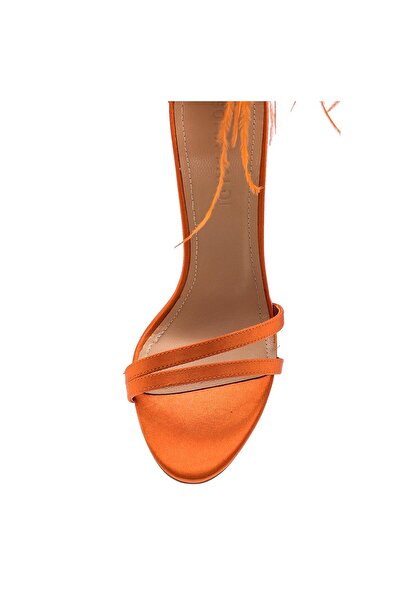 Sofia Baldi Orange Satin Women's Heeled Sandals - Nıda