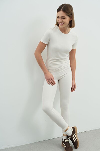 C&City Beige Crew Neck Soft Short Sleeve T-Shirt