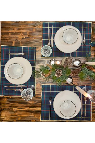 Pine Home 35X50 cm Navy Blue Green Plaid 2-Piece American Service New Year's Invitation New Year