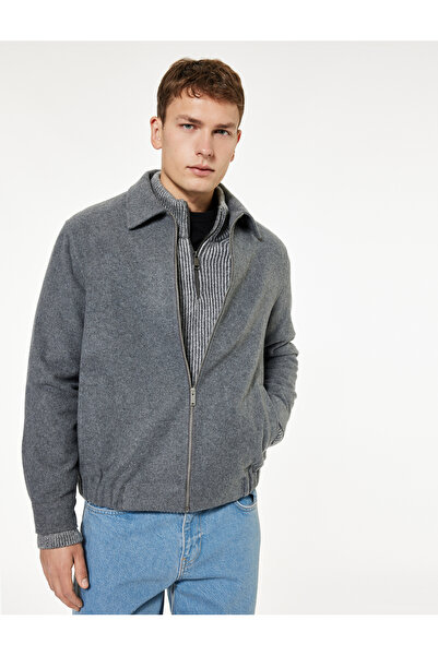 Koton Slim Fit Long Sleeve Classic Collar Zippered Cashmere Shirt Jacket