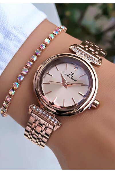 Daniel Klein Orijinal Kadın Kol Saati Taşlı Rose Gold Çelik Kordon Bileklik H...