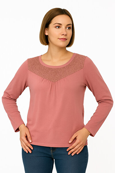 MEGHAN L.A Μπλούζα από μαλακό ελαστικό ύφασμα με δαντέλα στο μπροστινό μέρος