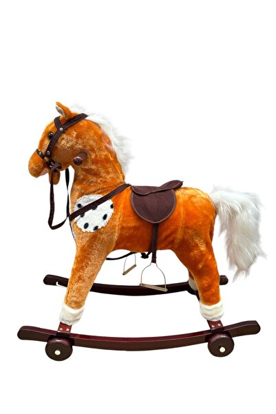 L-Sun Rocking Horse, 2 In 1, With Wheels, Realistic Sounds And Lights, Light Brown, Large Size