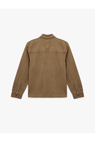 Koton Βαμβακερό μακρυμάνικο πουκάμισο τζιν με λεπτομέρεια τσέπης και κλασικό γιακά