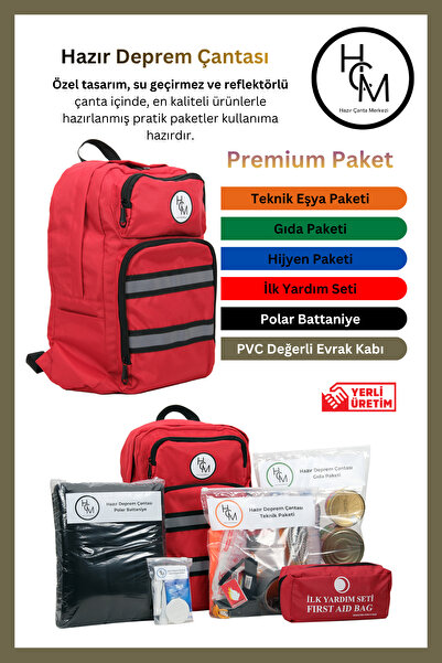 HCM Hazır Çanta Merkezi Hazır Deprem Çantası - Acil Durum Ve Afet Çantası Tam Kapsamlı