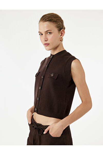 Koton Безрукавний велосипедний комір Віскозний трикотажний жилет на ґудзиках