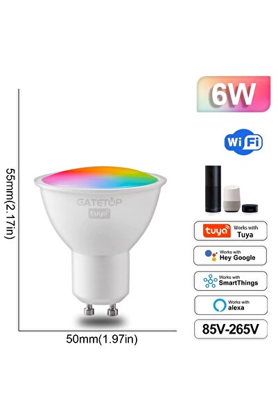 OEM Bec LED RGB+CCT inteligent, TUYA, Wi-Fi, Compatibil Alexa/Google Assistant, GU10, 6W, 480 lm, Clasa