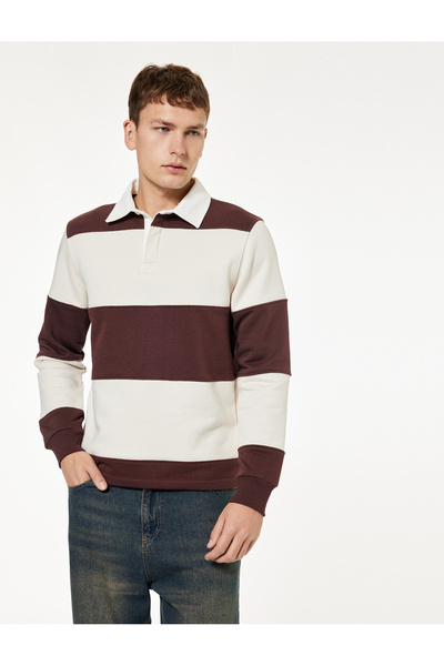 Koton Regular Fit Color Block Long Sleeve Polo Neck Sweatshirt