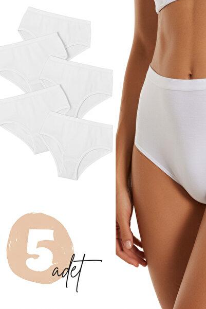 LİBELLA İÇ GİYİM Жіночі труси з високою талією, великий розмір, 5 штук в упаковці, бавовняні з еластаном - білий колір